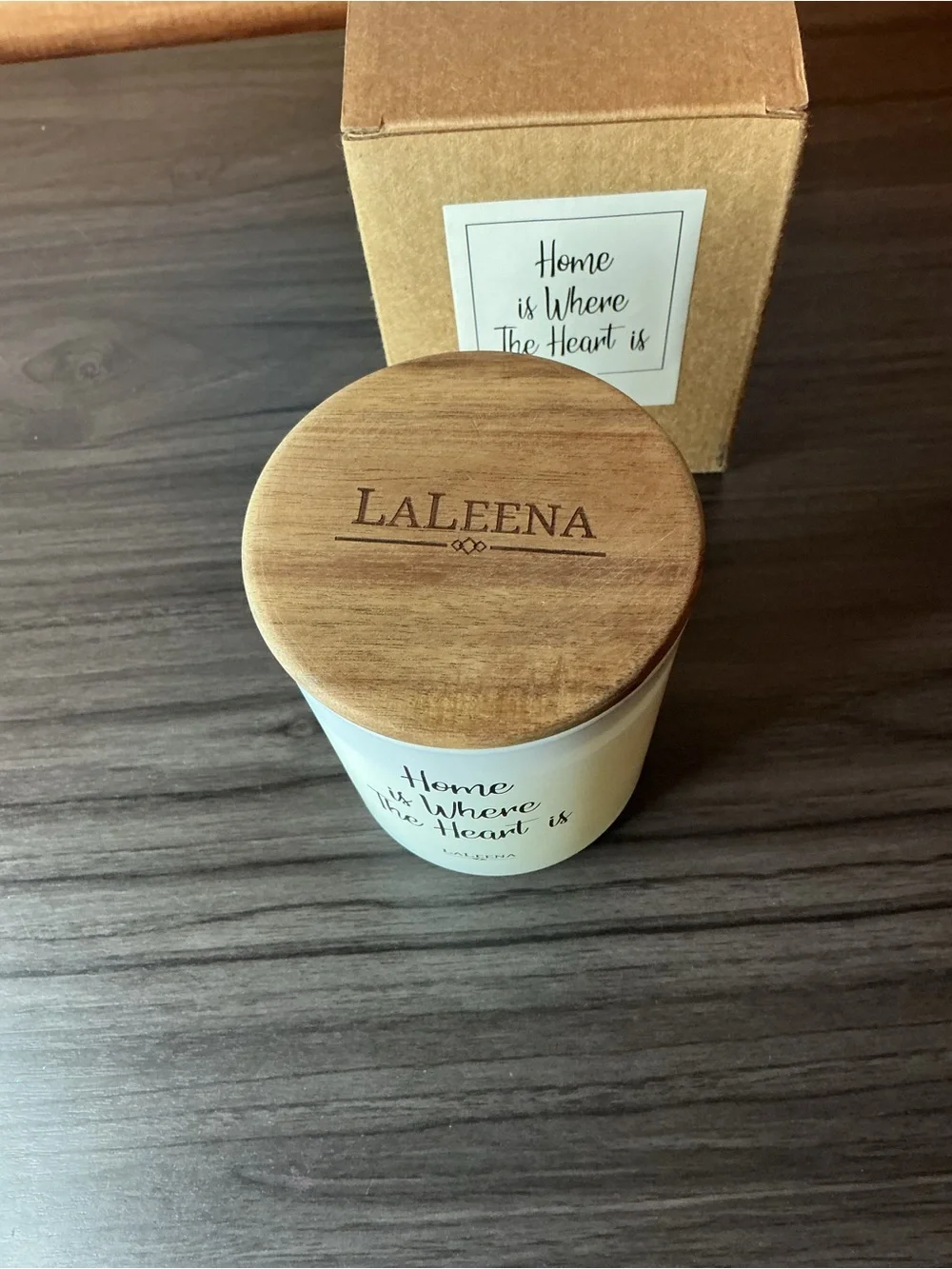 LaLeena Lavender Scented Inspirational Home Quote Candle w/ Wooden Lid NWT